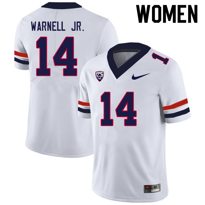Women #14 DJ Warnell Jr. Arizona Wildcats College Football Jerseys Sale-White - Click Image to Close